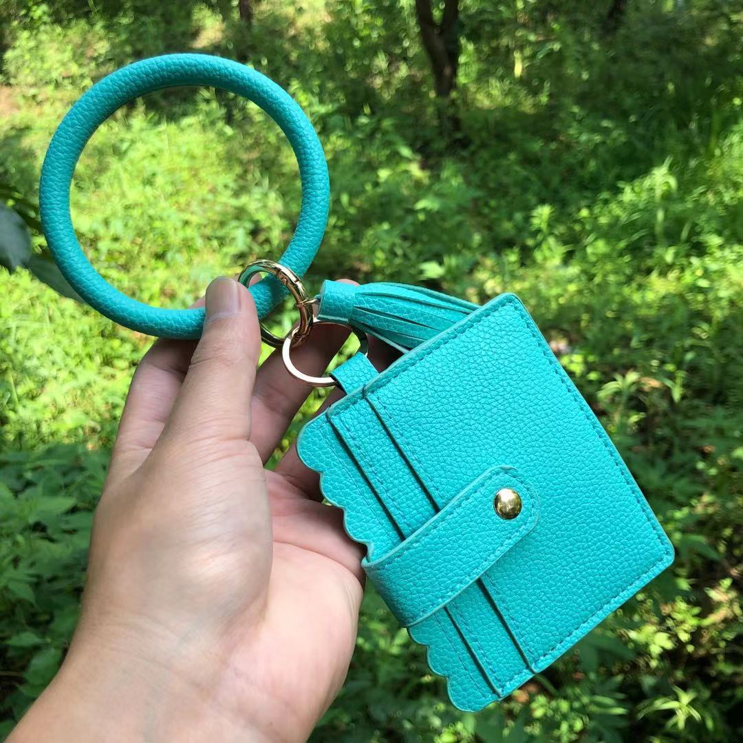 Venta al por mayor PU cuero leopardo cuero titular de la tarjeta muñeca llavero